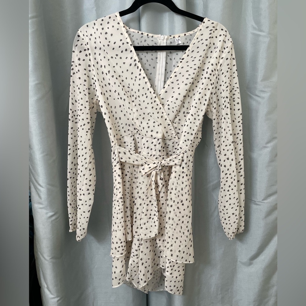 Cream spotted romper with tie